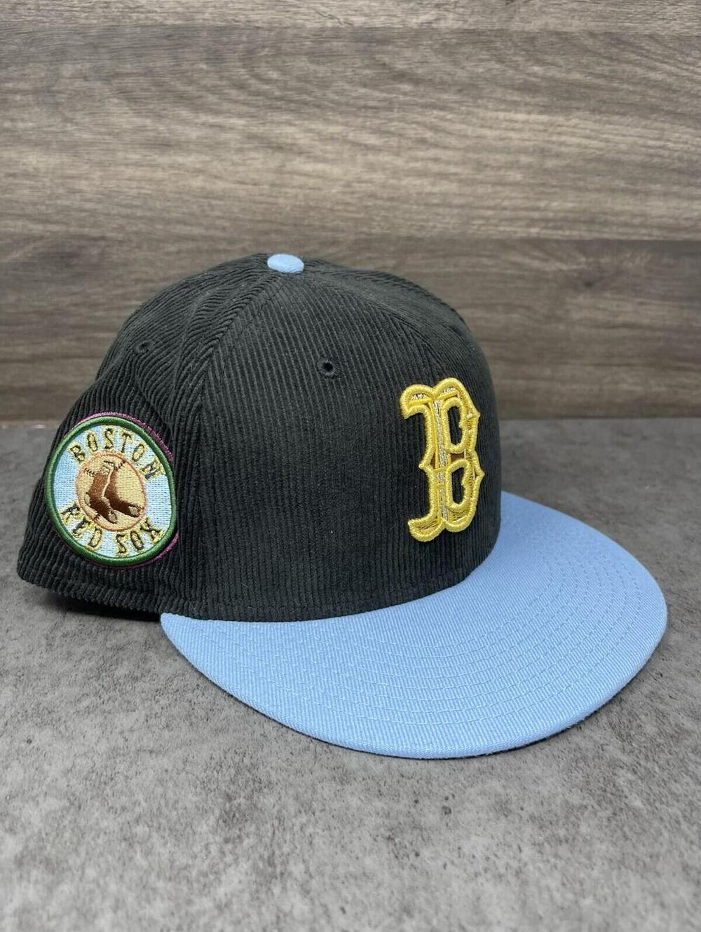 Boston Red Sox Myfitted New Era Fitted Hat 7 3/4 Black Blue Curdoroy